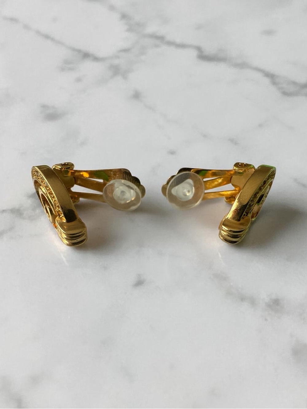 Christian Dior Vintage Gold Logo Crystal Oval Clip-On Earrings - Picture 5 of 7